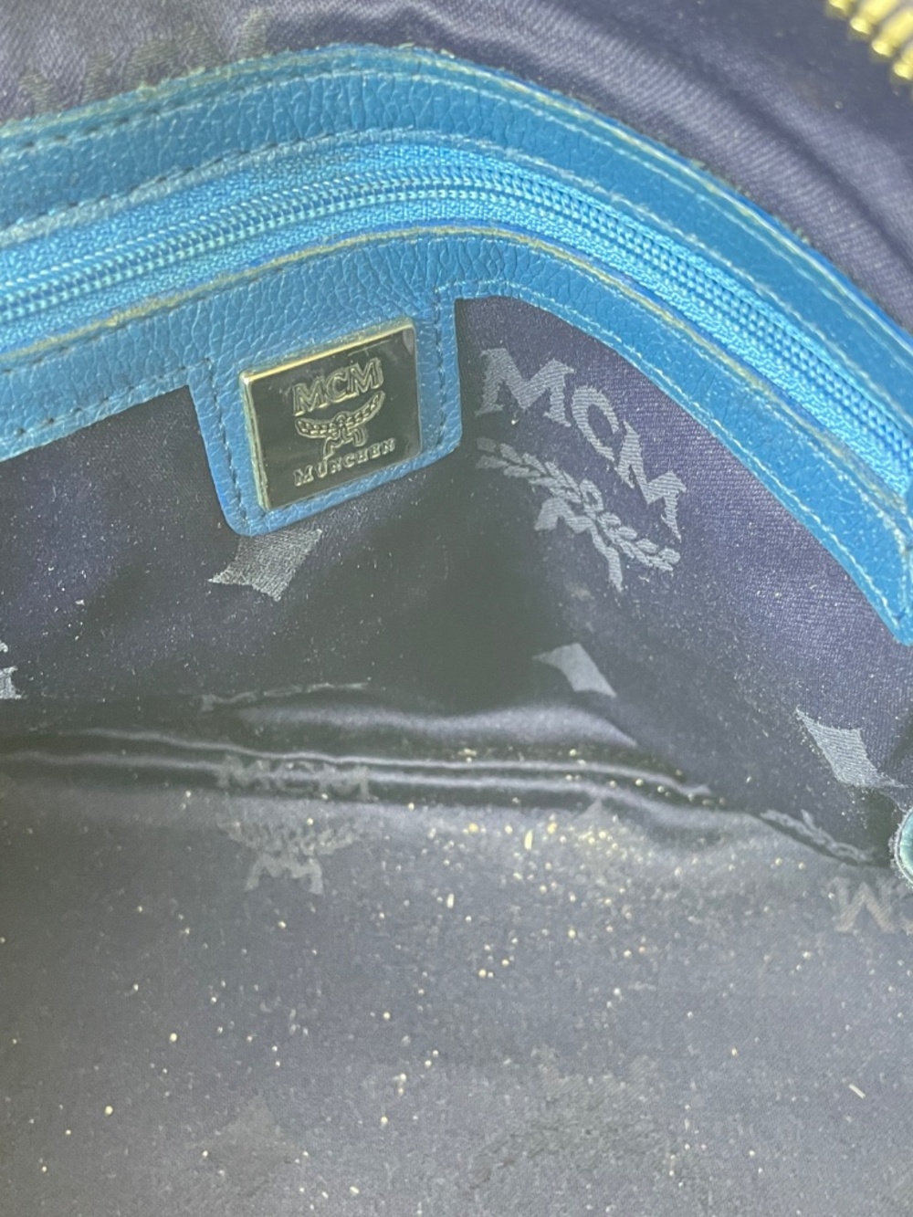 MCM Munchen Blue Leather Boston Handbag Small Silver Hardware - Picture 7 of 9